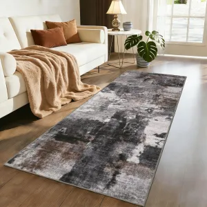 2x6 Abstract Washable Runner Rug Non Slip Indoor Hallway Entryway Low Pile Ultra Thin Grey