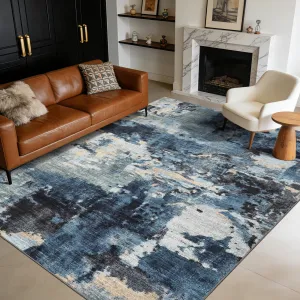 Abstract 8x10 Area Rugs, Washable Soft Non Slip Modern Ultra Thin Large Carpet for Bedroom Living Room Dining Room Home Office, Blue