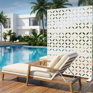 70"x47" 3-Panel Metal Outdoor Privacy Screen in Copper-Coin Design for Patio, Deck, Balcony, Yard and Garden, White