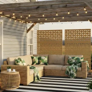 70"x47" 3-Panel Metal Outdoor Privacy Screen in Copper-Coin Design for Patio, Deck, Balcony, Yard and Garden, Brown