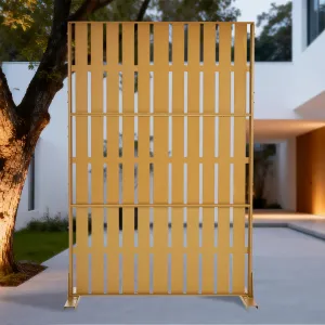 70"x47" 3-Panel Metal Outdoor Privacy Screen in Louver Design for Patio, Deck, Balcony, Yard and Garden, Brown