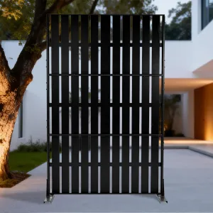 70"x47" 3-Panel Metal Outdoor Privacy Screen in Louver Design for Patio, Deck, Balcony, Yard and Garden, Black