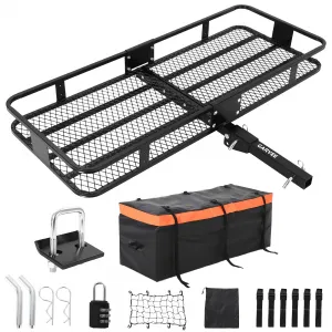 70"x30"x6" Heavy-Duty Folding Hitch Cargo Carrier 600 lbs Capacity Ratchet Straps Waterproof Bag Integrated Lock Reflective Panels Fits 2" Receiver SUVs Off-Road