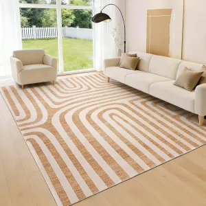 6X9 Area Rugs, Abstract Modern Washable Rugs, Non-Slip Low-Pile Soft Floor Carpet for Bedroom, Living Room, Dining Room, Orange