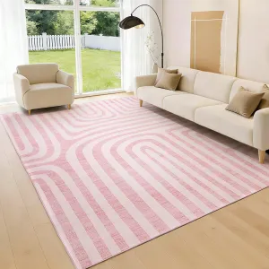 6X9 Area Rugs, Abstract Modern Washable Rugs, Non-Slip Low-Pile Soft Floor Carpet for Bedroom, Living Room, Dining Room, Pink