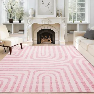 10x13 Area Rugs Washable Non-Slip Low-Pile Soft Floor Carpet for Living Room Bedroom Dining Room Pink
