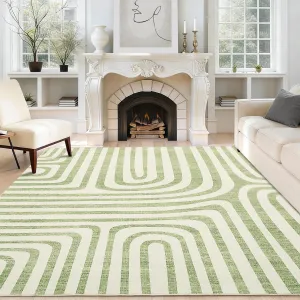 9x12 Area Rugs Washable Non-Slip Low-Pile Soft Floor Carpet for Living Room Bedroom Dining Room Green