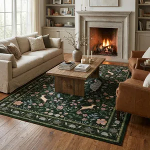 Large Washable Rug 9x12 Area Rugs Non Slip Rustic Floral Rug Green for Living Room Bedroom Dining Room Nursery Playroom Home Office