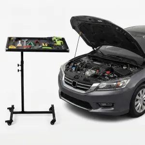 Adjustable Rolling Work Table Heavy Duty 220LBS Metal Frame Height Adjustable 35-51in 360° Swivel Casters Tool Tray for Garage Workshop Auto Repair