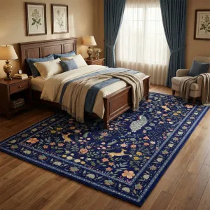 Floral 5x7 Area Rugs Washable Soft Indoor Non-Slip Low Pile Blue for Living Room Bedroom Nursery