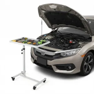 Adjustable Rolling Work Table Heavy Duty 220LBS Load Height Adjustable Metal Frame 360° Swivel Casters Tool Tray Garage Workshop