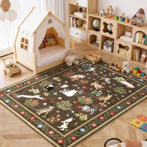 Washable Cat Print Area Rug – Modern Animal Design, Non-Slip Rubber Backing, Mark Resistant, Soft Low Pile Carpet – Ideal for Living Room, Bedroom, Nursery, Dining Room – Brown, 8x10ft