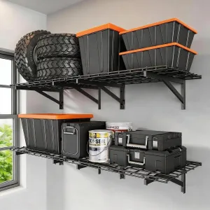 Garage Wall Shelving 1400lbs Capacity Heavy Duty Steel Adjustable Brackets Open-Grid Design Black for Garage Storage