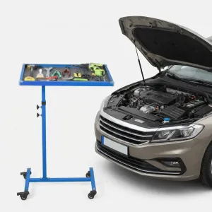 Adjustable Rolling Work Table Heavy Duty 220LBS Metal Frame Height Adjustable Mobile Tool Table with Swivel Casters & Tool Tray for Garage Workshop Auto Repair