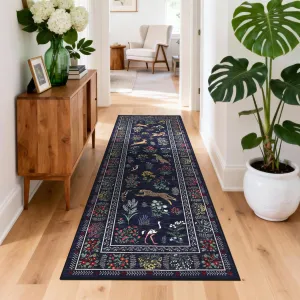 Animal Print Kitchen Rugs 2x6, Washable Soft Non Slip Runner Rug for Hallway Entryway, Dark Blue