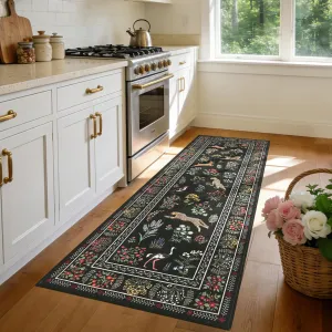 Animal Print 2x6 Kitchen Rugs, Washable Non Slip Runner Rug for Hallway Entryway, Black