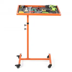 Adjustable Rolling Work Table with Wheels - 220LBS Heavy Duty, 36.3"-39.3" Height, 17"x26.7" Tool Tray, Metal Frame, Universal Casters, Garage & DIY