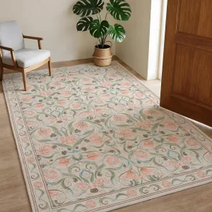 Area Rug 5x7 Floral Modern Washable Non-Slip Low-Pile Soft Fabric Beige for Bedroom Living Room Dining Room