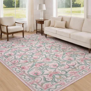 Floral Modern Area Rug 6x9 - Ultra-Soft, Machine Washable - Low-Pile, Non-Slip TPR Backing - Kids & Pet Friendly - Soft Fabric Carpet for Living Room, Bedroom