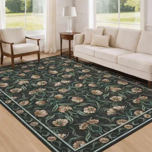 Area Rug 6x9 Floral Modern Washable Non-Slip Low-Pile Soft Carpet for Bedroom Living Room Dining Room