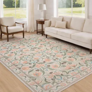 Area Rug 6x9 Floral Modern Washable Non-Slip Low-Pile Soft Carpet for Bedroom Living Room Dining Room