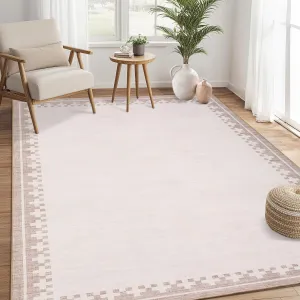 Washable Rug Modern Border Area Rugs 4x6 Low Pile Stain Resistant Polyester Non-Slip Backing Living Room Bedroom Dining Room