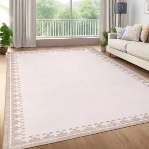 Border Area Rug 8x10, Modern Geometric Design, Low Profile & Stain Resistant, Polyester Material, Non-Slip Backing, Easy-Clean, Indoor Living Room & Bedroom