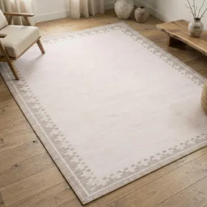 5x7 Low Pile Area Rug Non Slip Machine Washable Soft Polyester Geometric Border Durable Stain Resistant Living Room Bedroom