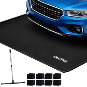 7.9' × 16' Garage Floor Mat Waterproof Containment Mat with 1.2" Raised Edge, Heavy Duty 1000D PVC Non-Slip Under Car Mat for Snow Rain Mud, Includes Squeegee & 8 Hook-and-Loop Fasteners, Black