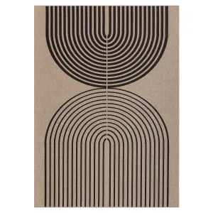 Modern Jute Area Rug - Waterproof, Washable, Non-Slip, mark Resistant, Striped Carpet for Living Room, Dining Room, Patio, Entryway - Natural/Black, 5x7ft