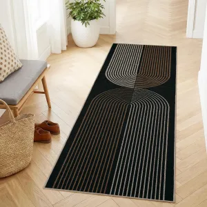 Easy Jute Entryway Rug 2x6 Washable Runner Non Slip Backing Arch Striped Soft Non Shedding Carpet Black/Brown for Kitchen Bedroom