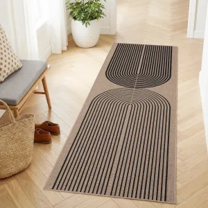 Modern Jute Runner Rug - Non-Slip, Washable, Arch Striped, mark Resistant, Non-Shedding Carpet for Entryway, Kitchen, Bedroom, Hallway - Neutral Natural/Black, 2x6ft