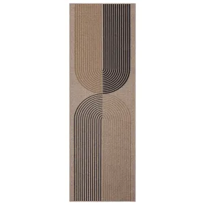 Modern Jute Runner Rug - Non-Slip, Washable, Arch Striped, mark Resistant, Farmhouse Carpet for Hallway, Kitchen, Bathroom, Bedroom, Entryway - Neutral Tan/Yellow/Black, 2x6ft