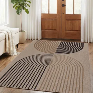 Easy Jute Entryway Rug 5x7 Modern Arch Striped Non Slip Soft Washable Foldable for Patio Porch Dining Room
