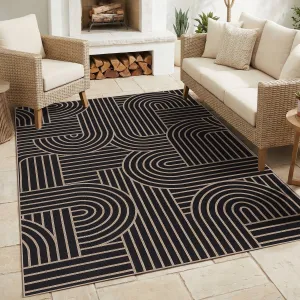 5×7 Easy Jute Rug, Washable Area Rug, Modern Arch Stripe Textured Rug, Non-Slip Soft Indoor Carpet for Living Room, Bedroom & Entryway (Black Rainbow)