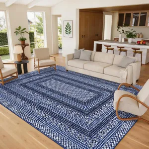 Modern Bordered 4x6 Area Rug Non Slip Washable Soft Low Pile Ultra Thin TPE Backing Living Room Bedroom Dining Office