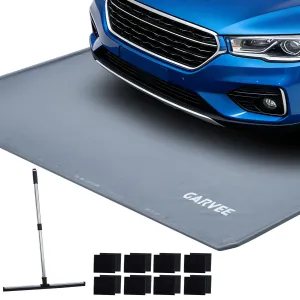 7.9' × 18' Garage Floor Mat Waterproof Containment Mat with 1.2" Raised Edge, Heavy Duty 1000D PVC Non-Slip Under Car Mat for Snow Rain Mud, Includes Squeegee & 8 Hook-and-Loop Fasteners, Gray