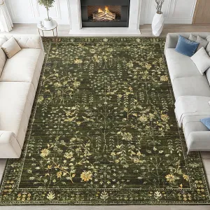 8x10 Vintage Retro Boho Area Rug with Non-Slip TPR Backing, Low Pile & Washable Carpet for Living Room, Bedroom, Dining Room