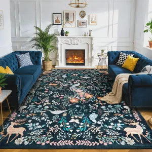 Area Rug, Washable Low-Pile Non-Slip Carpet, Stain-Resistant Animal Rug for Living Room, Bedroom, Dining Room, Kids & Pet Friendly