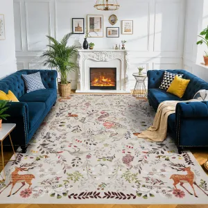 Area Rug, Washable Low-Pile Non-Slip Carpet, Stain-Resistant Animal Rug for Living Room, Bedroom, Dining Room, Kids & Pet Friendly
