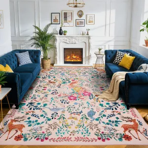 Area Rug, Washable Low-Pile Non-Slip Carpet, Stain-Resistant Animal Rug for Living Room, Bedroom, Dining Room, Kids & Pet Friendly