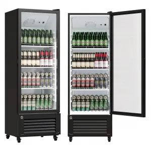 Commercial Merchandiser Refrigerator 10.18 Cu.Ft Glass Door Beverage Cooler With LED Light Adjustable Shelves For Restaurants Stores Offices Cafes Black