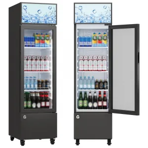 6.1 Cu Ft Commercial Beverage Refrigerator, Single Glass Door, Upright Drink Cooler Merchandiser for Restaurant, Black, Adjustable Shelves, LED Light