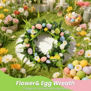 Charming Spring Easter Egg Wreath – 20 Inch Artificial Floral Door Decoration with Flowers & Green Leaves – Hanging Wreath for Indoor and Outdoor Home Decor