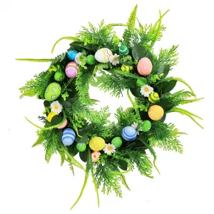 18 Inch Easter Wreath for Front Door, Artificial Egg Wreath with Flowers and Green Leaves, Spring Floral Wreath for Indoor Outdoor Home Decor, Style 2