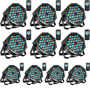 Dj Lights, 36 LED Par Lights Stage Lights with Sound Activated Remote Control & DMX Control, Stage Lighting Uplights for Wedding Club Music Show Christmas Holiday Party Lighting - 10 Pack