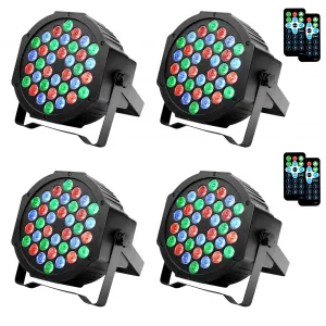 Dj Lights, 36 LED Par Lights Stage Lights with Sound Activated Remote Control & DMX Control, Stage Lighting Uplights for Wedding Club Music Show Christmas Holiday Party Lighting - 4 Pack