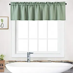 Valance Curtains for Kitchen, Waffle Woven Textured Valances for Bathroom Windows Short Half Window Cafe Curtains, Sage Green, 60x15 Inch