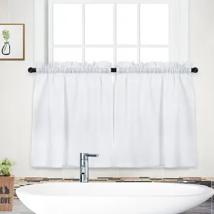 Tier Curtains, Waffle Weave Textured Short Curtain for Bathroom Waterproof Window Covering Kitchen Cafe Curtains - 30" x 24", White, Set of 2