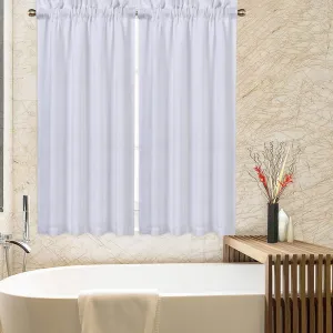 Cafe Curtains 45 Inch Length, Waffle Woven Textured Tier Curtains for Kitchen Cafe Bathroom Window Curtains, White